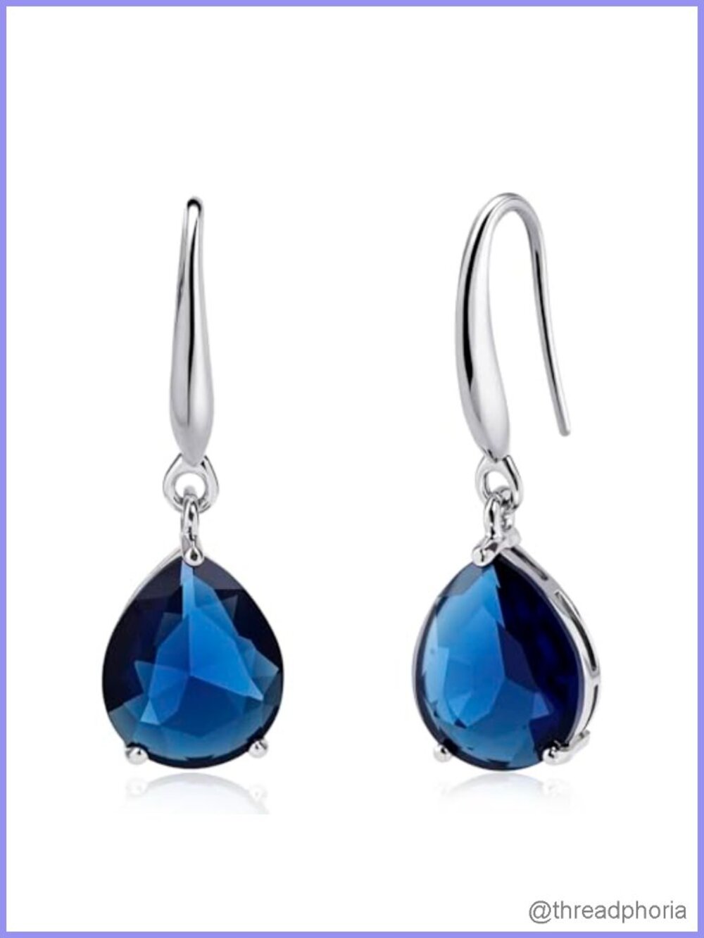 Teardrop Navy Sapphire Dangle Earrings Sterling Silver Hypoallergenic Hook